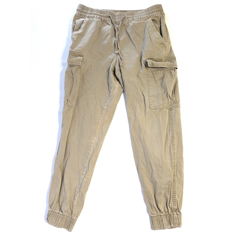 Refuge Womens Tan Khaki Cargo Jogger Pants Elastic Waist Size Large